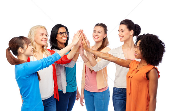 Stockfoto: Internationale · groep · gelukkig · vrouwen · high · five · diversiteit