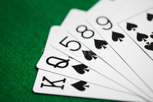 poker hand of playing cards on green casino cloth Stock photo © dolgachov