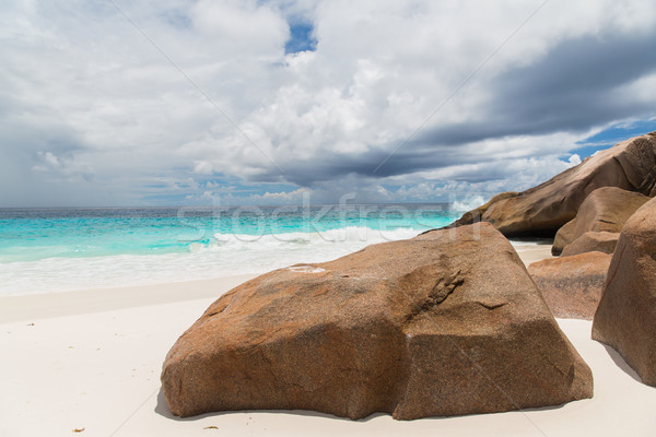 island beach in indian ocean on seychelles Stock photo © dolgachov