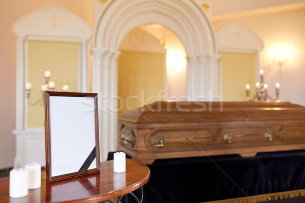 photo frame and coffin at funeral in church Stock photo © dolgachov