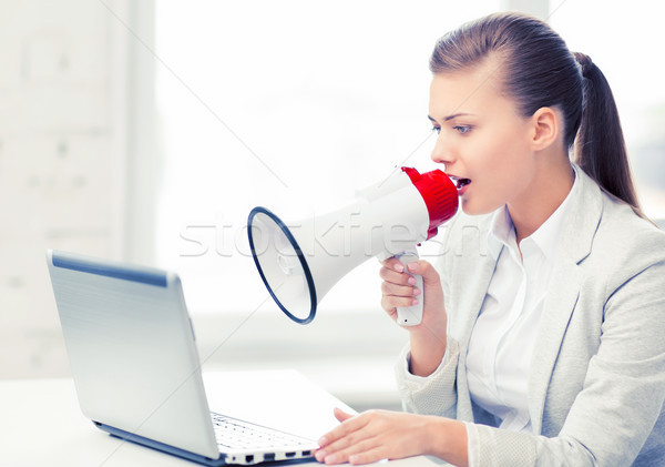Geschäftsfrau schreien Megaphon Bild Frau Büro Stock foto © dolgachov