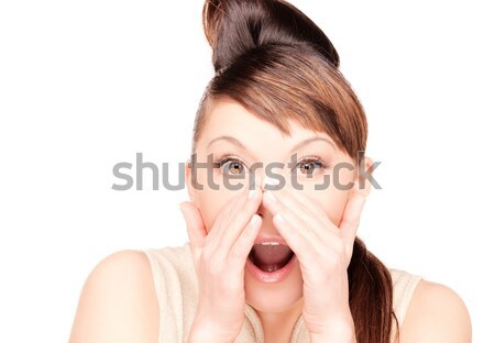 Stock photo: teenage girl with palms over mouth