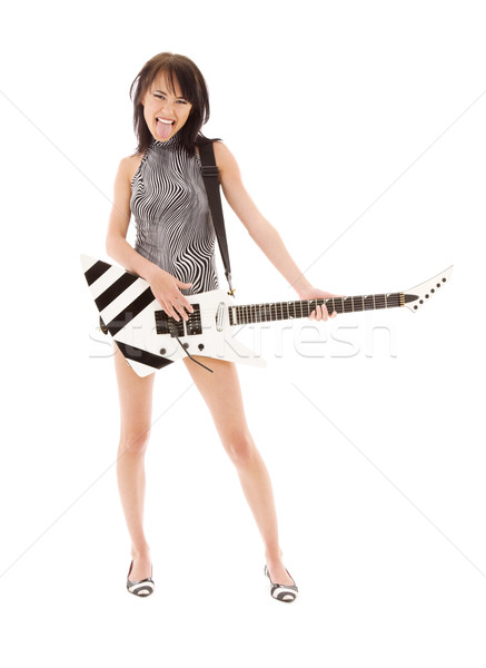 Rock babe Bild Mädchen E-Gitarre weiß Stock foto © dolgachov