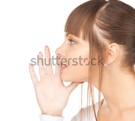 Femme chuchotement potins lumineuses photos bureau Photo stock © dolgachov