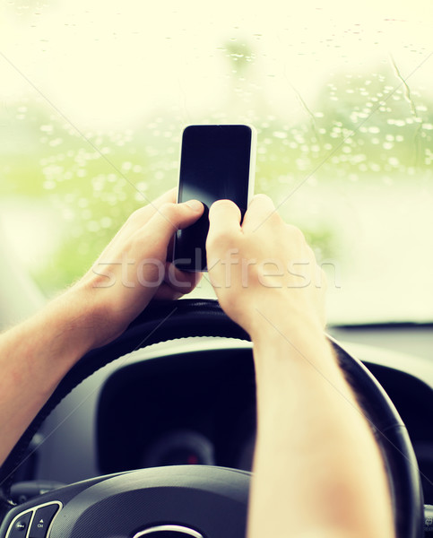 Stockfoto: Man · telefoon · rijden · auto · vervoer · voertuig