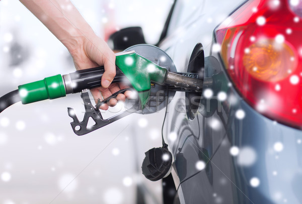 close up of male hand fuel nozzle in car tank Stock photo © dolgachov