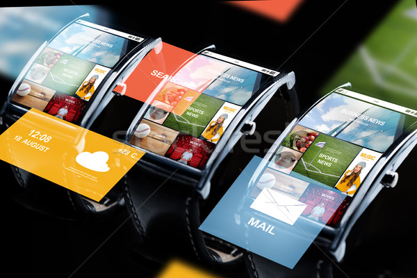 close up of smart watches with news application Stock photo © dolgachov