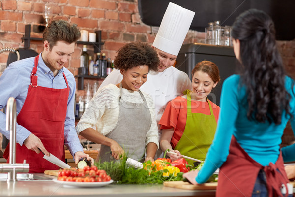 happy friends and chef cook cooking in kitchen Stock photo © dolgachov