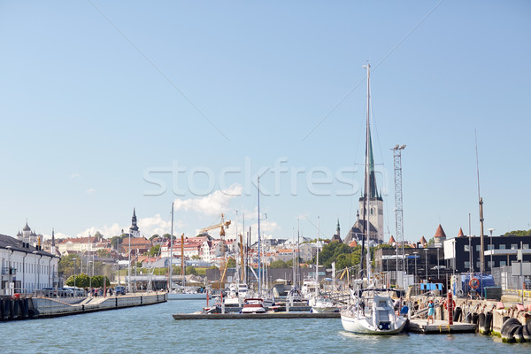 sea port harbor and old town in tallinn city Stock photo © dolgachov