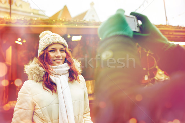 Stock photo: couple taking picture with camera in old town