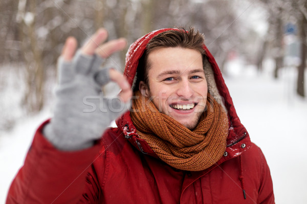 Glücklich Mann Winter Jacke Stock foto © dolgachov