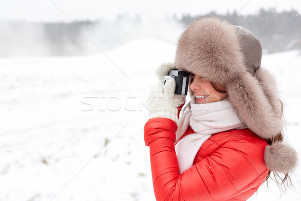 幸せ 女性 映画 カメラ 屋外 冬 ストックフォト © dolgachov
