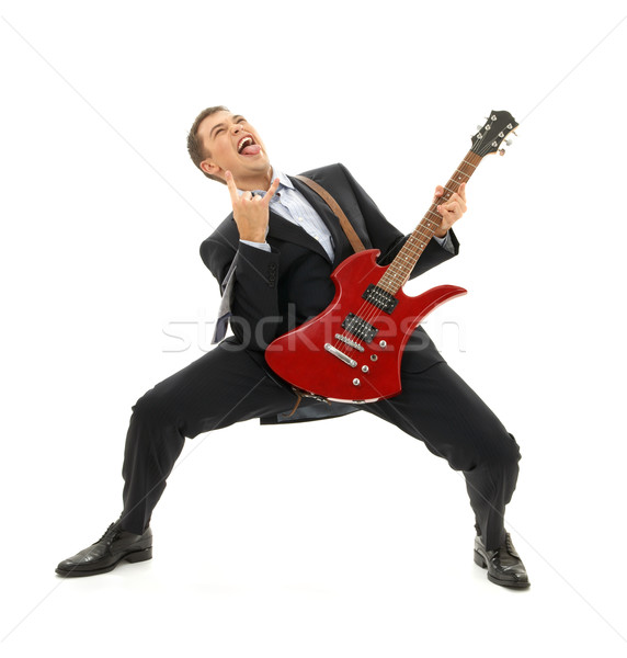 Büro Raum crazy Geschäftsmann rot Gitarre Stock foto © dolgachov