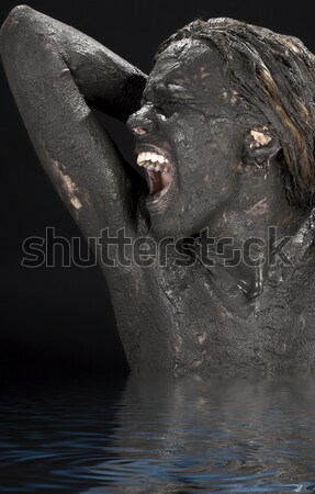 Schreeuw foto huilen vuile vrouw zwarte Stockfoto © dolgachov