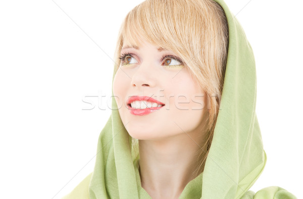 Stockfoto: Groene · hoofddoek · foto · tienermeisje · vrouw · gezicht