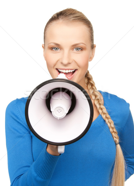 happy woman with megaphone Stock photo © dolgachov