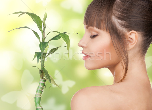 ストックフォト: 女性 · 芽 · 蝶 · 緑 · 健康 · スパ