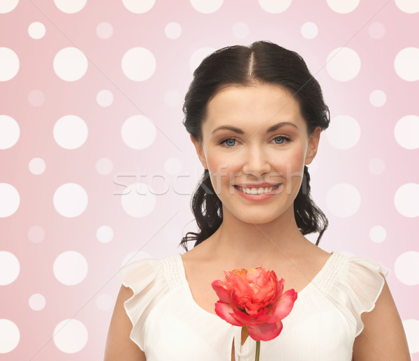 Sorridente mulher jovem flor férias pessoas felicidade Foto stock © dolgachov