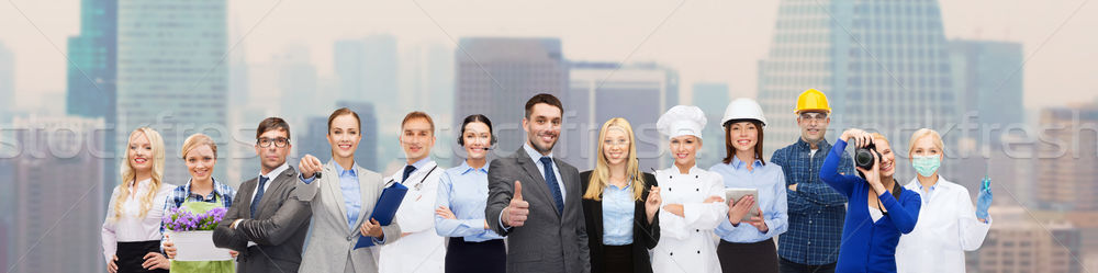 Fericit om de afaceri profesional muncitorii oameni profesie Imagine de stoc © dolgachov