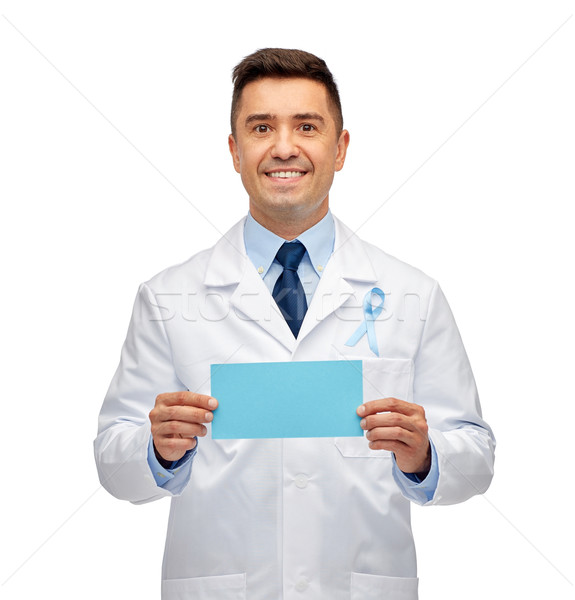 Szczęśliwy lekarza prostata raka świadomość wstążka Zdjęcia stock © dolgachov