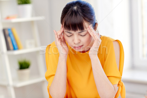 Stockfoto: Moe · asian · vrouw · lijden · hoofdpijn · home