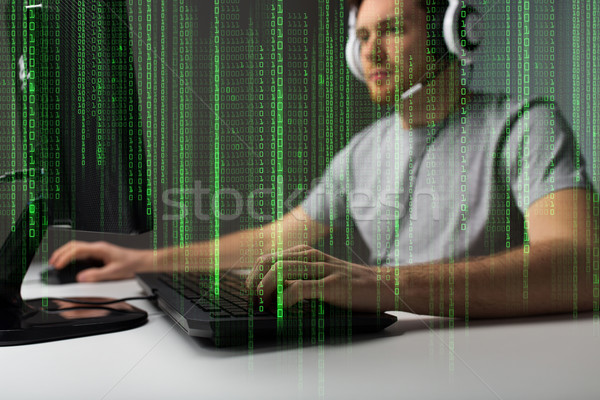 close up of man playing computer video game Stock photo © dolgachov