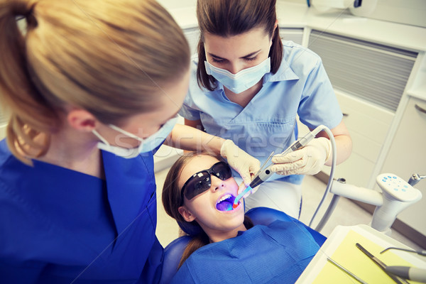 female dentists treating patient girl teeth Stock photo © dolgachov