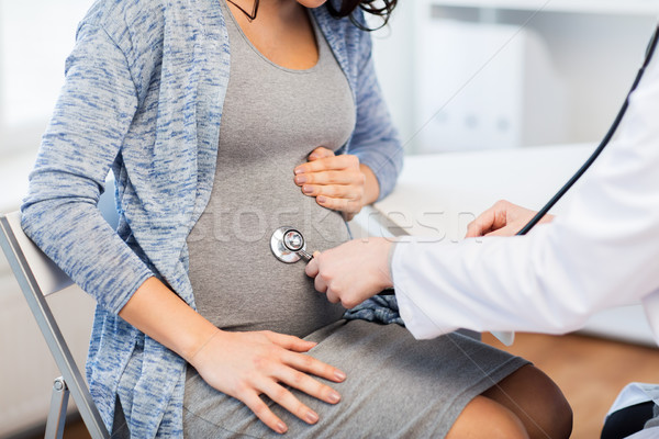 ストックフォト: 医師 · 聴診器 · 妊婦 · 腹 · 妊娠 · 婦人科