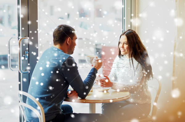 快樂 情侶 飲用水 茶 咖啡 咖啡館 商業照片 © dolgachov