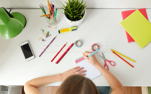 girl drawing in notebook at home Stock photo © dolgachov