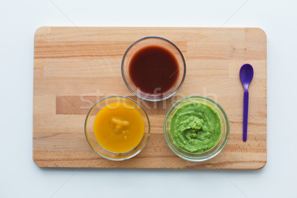 Stockfoto: Plantaardige · babyvoedsel · glas · kommen · gezond · eten · voeding