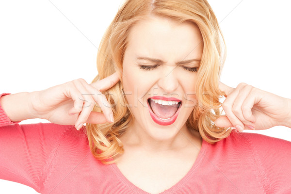 Femme doigts oreilles photos stress tête [[stock_photo]] © dolgachov