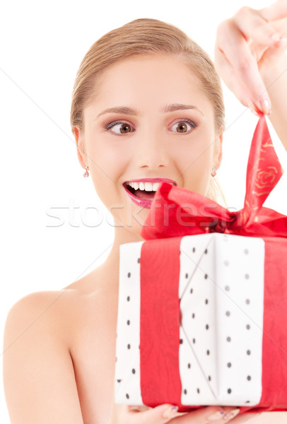 Zdjęcia stock: Happy · girl · szkatułce · biały · kobieta · uśmiech · szczęśliwy