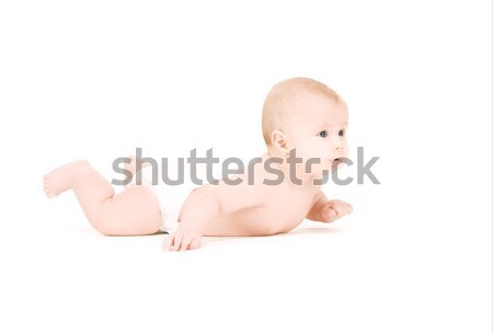 Stock foto: Sitzung · Baby · Junge · Windel · Bild · weiß