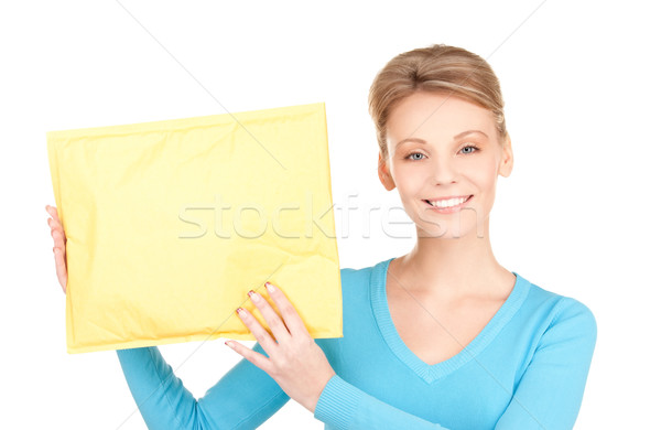 Geschäftsfrau Paket Bild weiß Frau Papier Stock foto © dolgachov