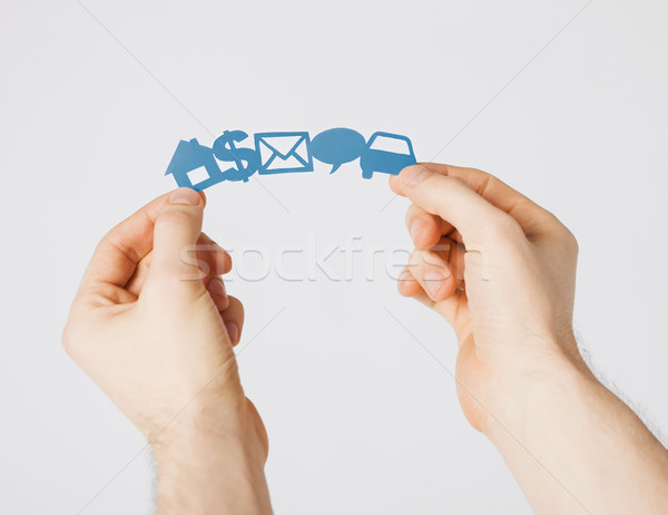 man hands showing paper symbols Stock photo © dolgachov