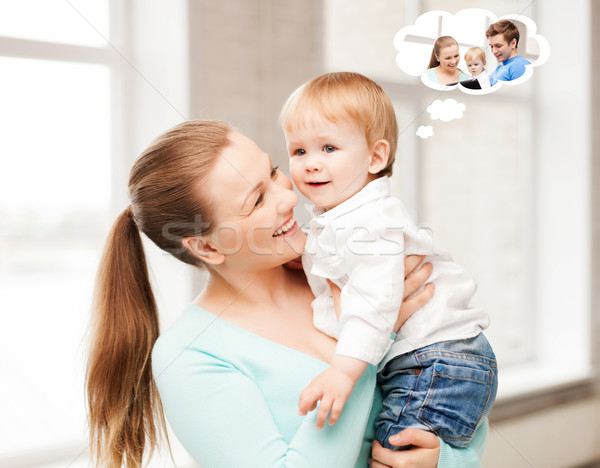 Boldog anya imádnivaló baba családi otthon gyermekgondozás Stock fotó © dolgachov