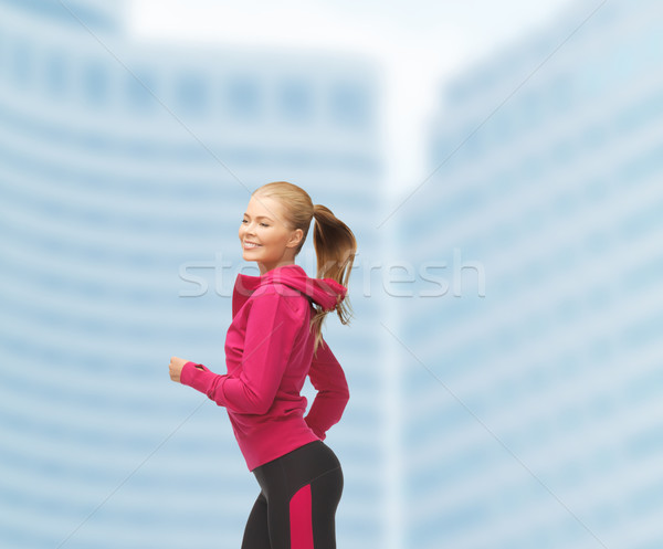 Foto stock: Deportivo · mujer · ejecutando · saltar · fitness · salud