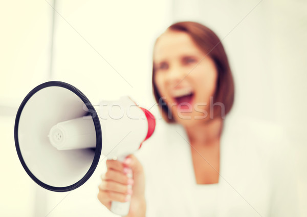 Kobieta interesu megafon działalności komunikacji złe Zdjęcia stock © dolgachov