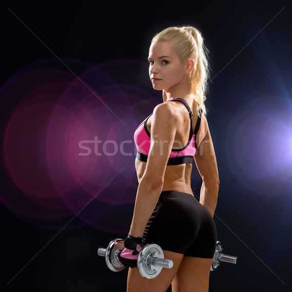 Foto stock: Mulher · pesado · aço · halteres · fitness