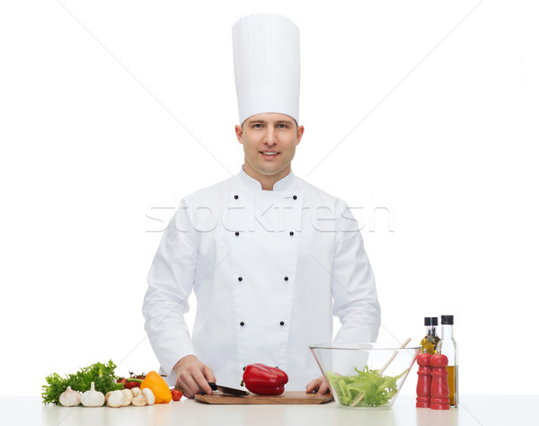 happy male chef cook cooking food Stock photo © dolgachov