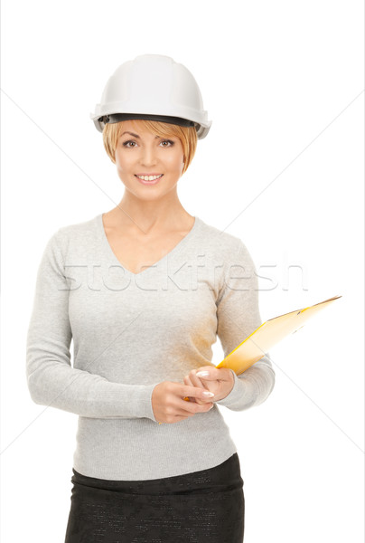 Auftragnehmer Helm hellen Bild weiblichen weiß Stock foto © dolgachov