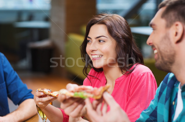 friends eating pizza with beer at restaurant Stock photo © dolgachov