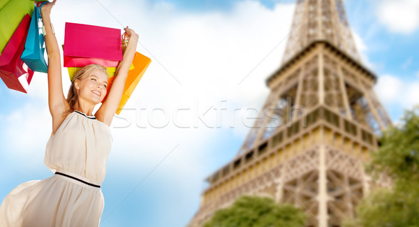 Stockfoto: Vrouw · Parijs · Eiffeltoren · mensen · vakantie