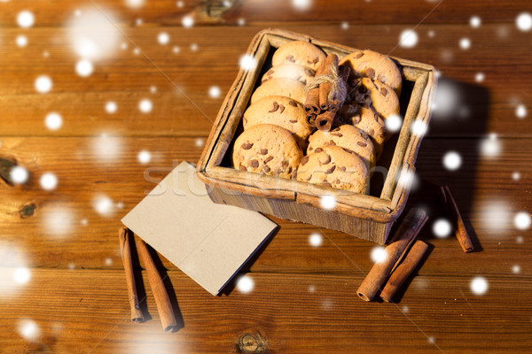 Foto stock: Avena · cookies · tarjeta · mesa · de · madera · Navidad