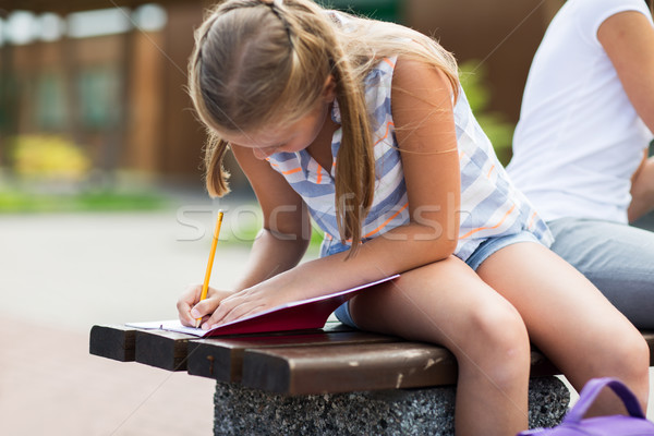 student girl writing to notebook at school yard Stock photo © dolgachov