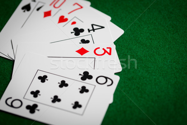 poker hand of playing cards on green casino cloth Stock photo © dolgachov