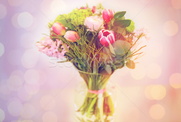 Stock photo: bunch of pink flowers in vase