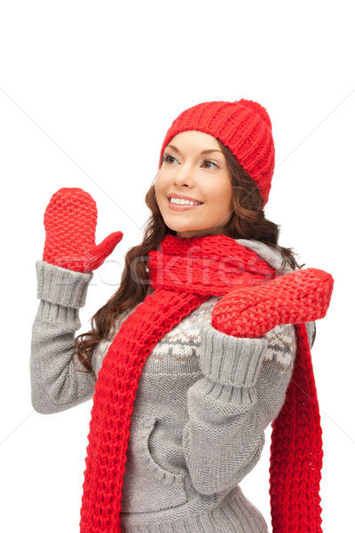 Güzel bir kadın şapka eldiveni parlak resim Stok fotoğraf © dolgachov