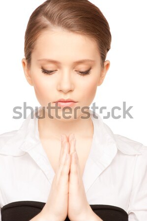 Stock fotó: Imádkozik · tinilány · kép · fehér · nő · kezek